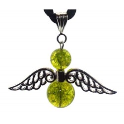 Large Guardian Angel Wing Green Crystal Pendant